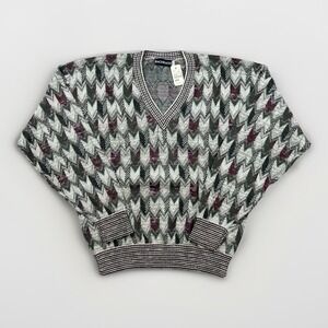 VTG Bachrach Sweater Men Sz Large Coogi-Style Abstract Arrow Geometric V-Neck